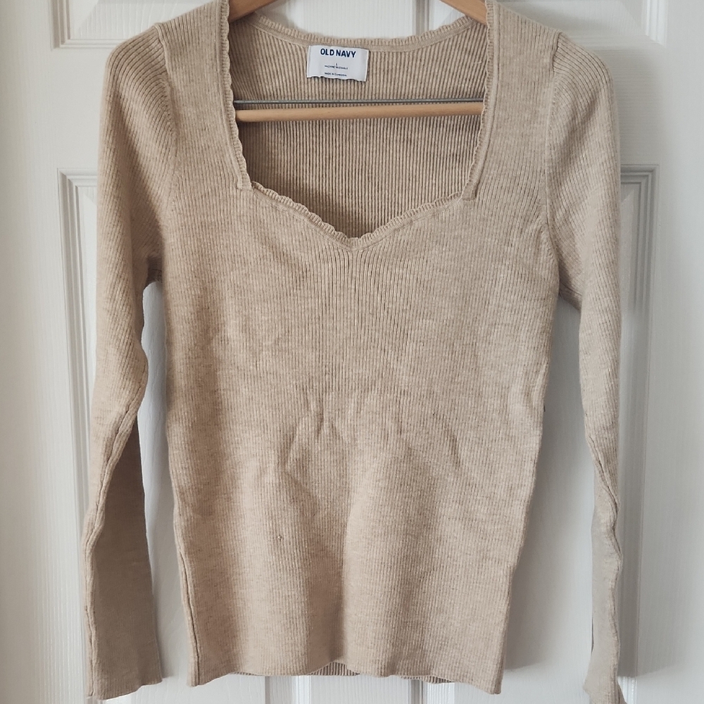 Old Navy Beige Ribbed Knit Top